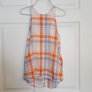 High neck blue and orange plaid tank